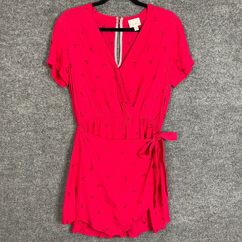 Anthropologie ETT TWA Romper Womens S Pink Good Embroidered Wrap V-Neck